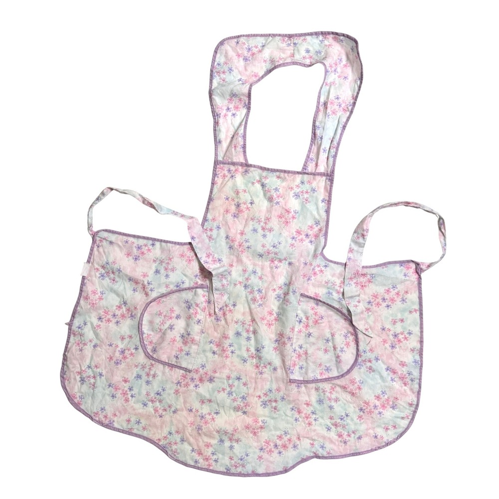 Vintage Artistic Creation Floral Apron Pink Purple Cottagecore Retro Made in USA